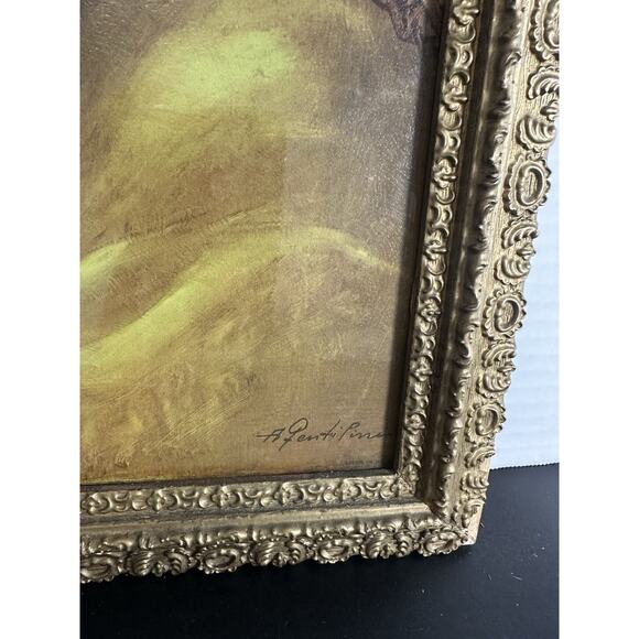 Vintage Gold Framed A.Fenti Pini Print signed Portrait Of Mother & Child Marked - Picture 7 of 13